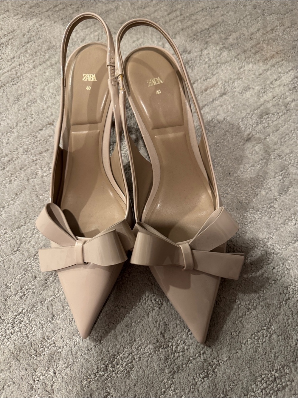 Zara Blush Bow Pointed Toe Slingback Pumps